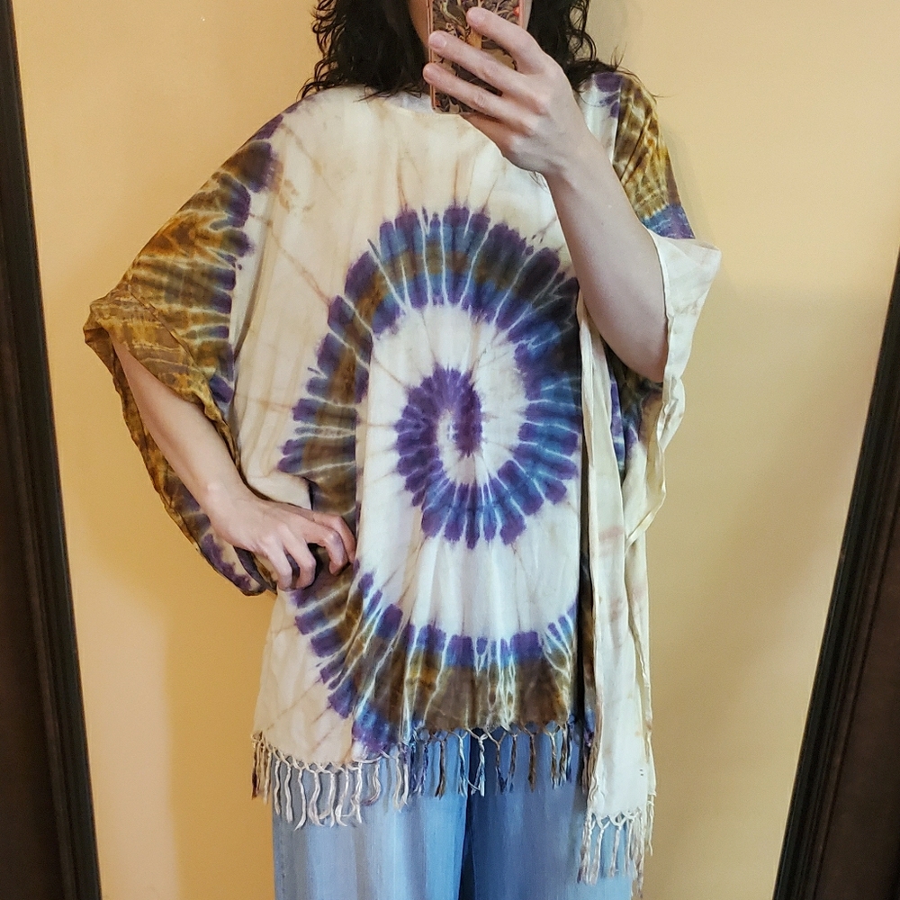 One Size Tie Dye Poncho with Fringe